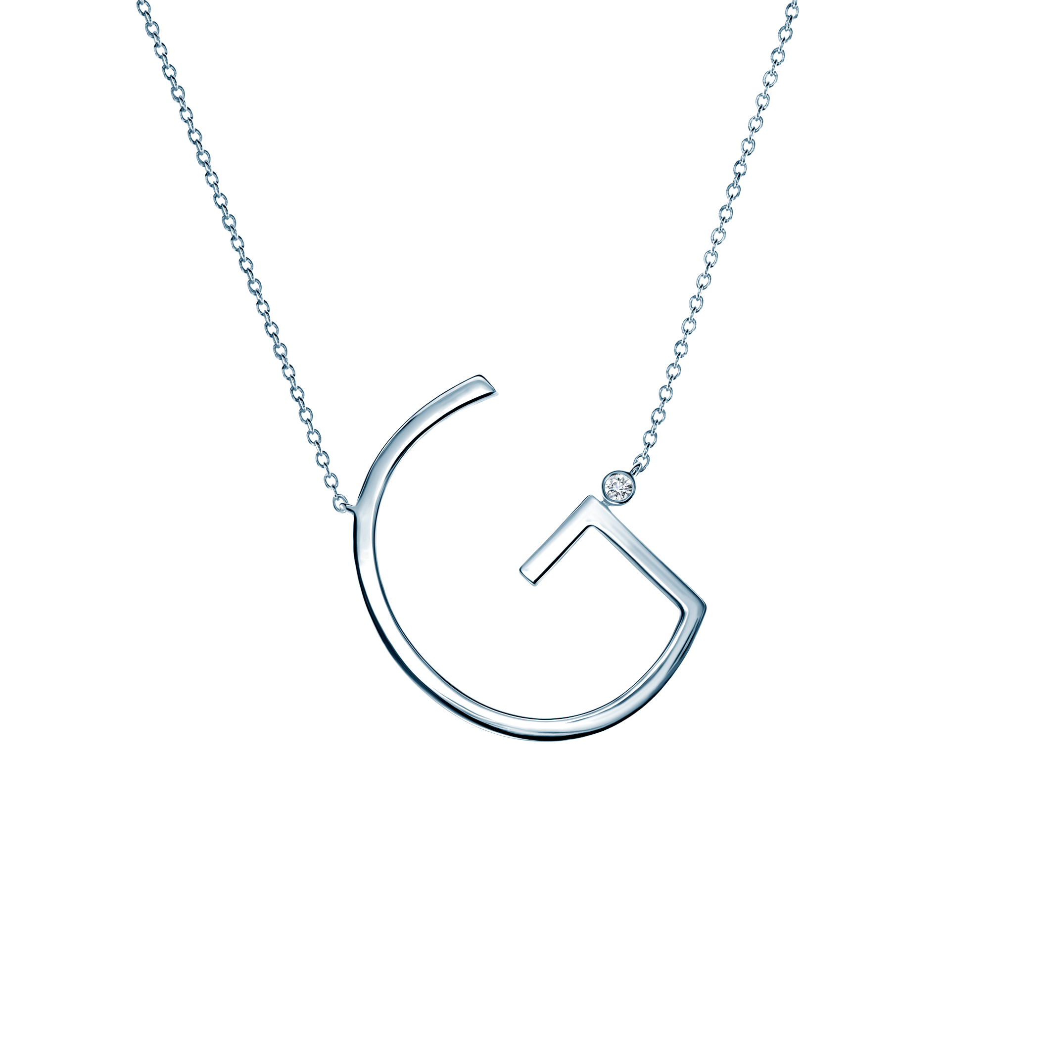 Naszyjnik celebrytka litera G Savicki: srebrny, biały szafir