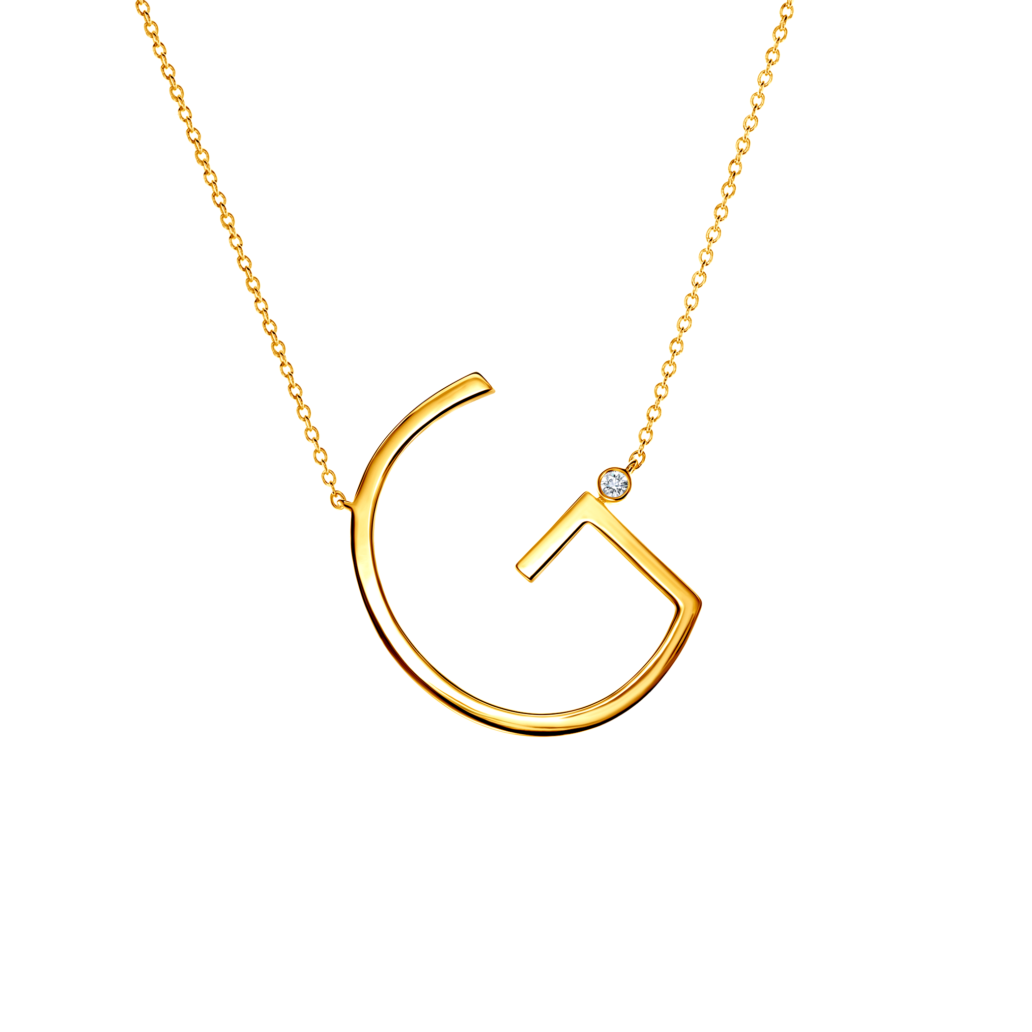 Naszyjnik celebrytka litera G Savicki: srebrny pozłacany, biały szafir