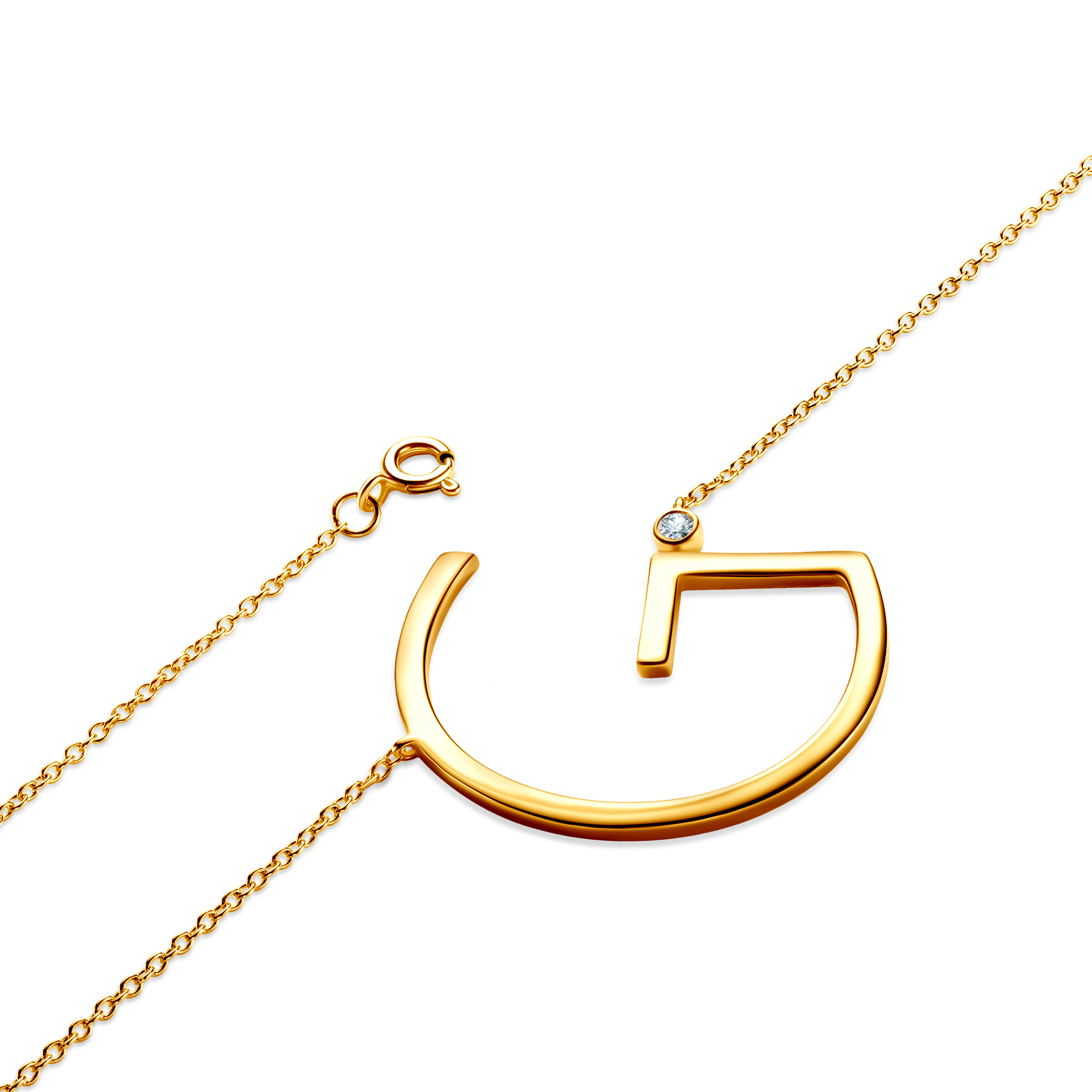 Halskette Kette mit Anhänger  Buchstabe G Savicki: Silber Vergoldet, Weißer Saphir