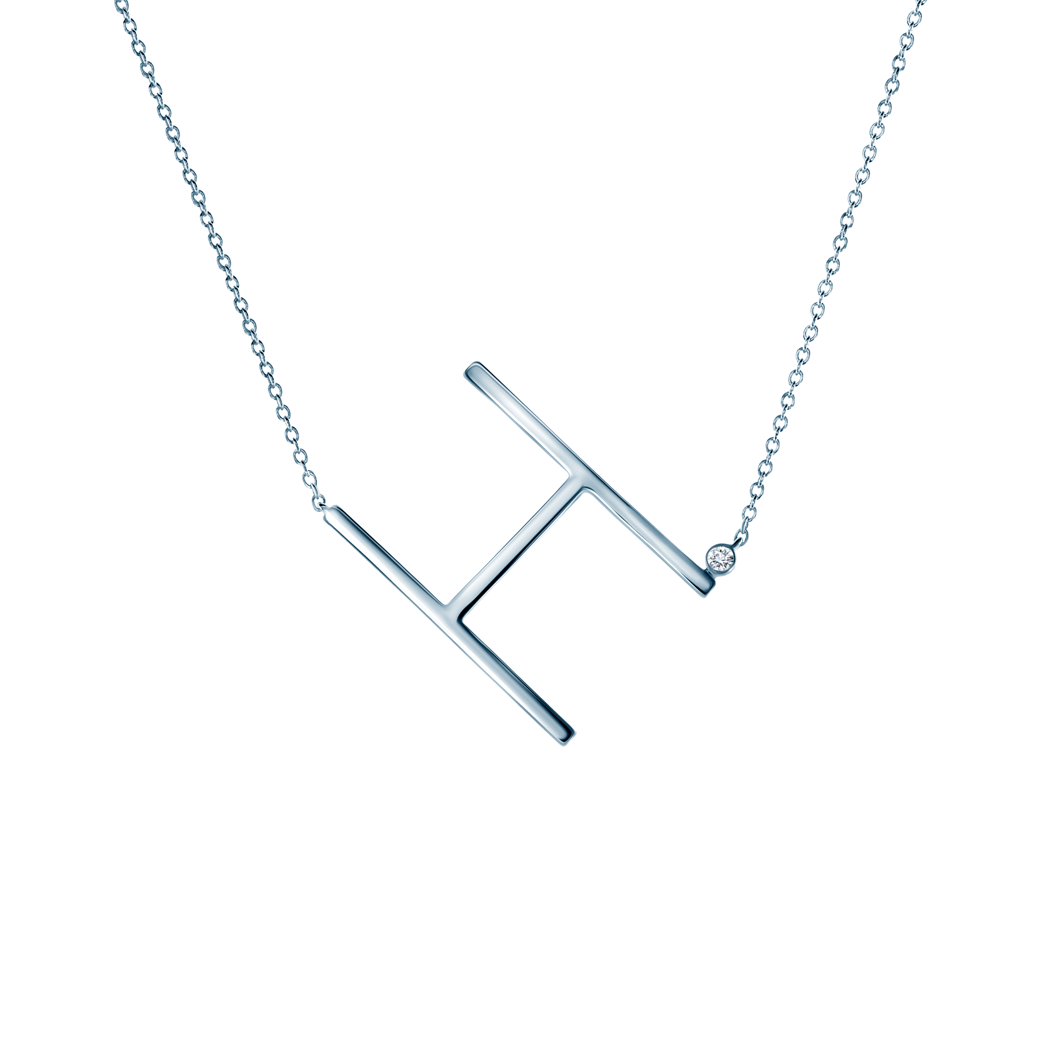 Naszyjnik celebrytka litera H Savicki: srebrny, biały szafir