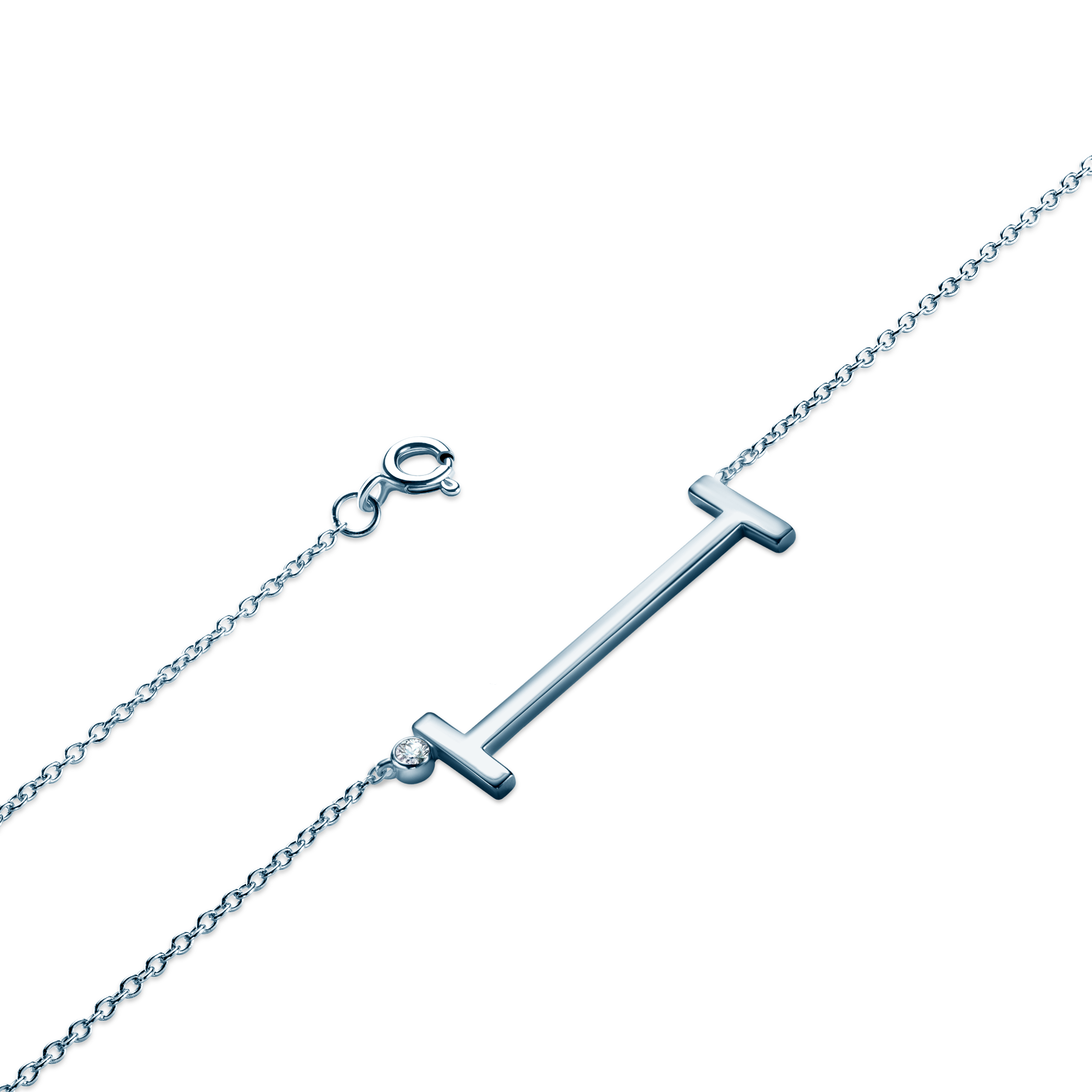 Naszyjnik litera I srebrny z białym szafirem 0.05ct 45 cm - 3