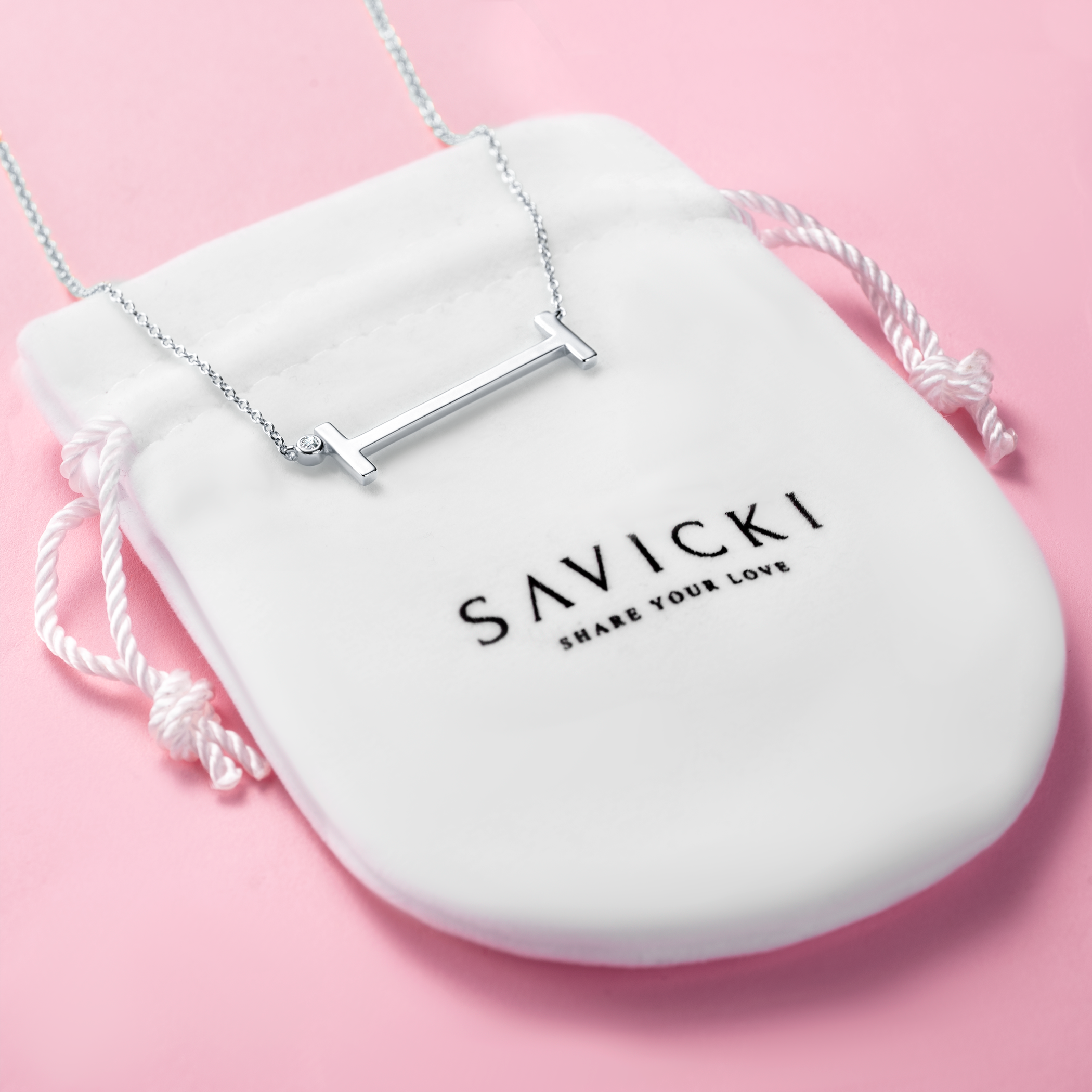 Naszyjnik litera I srebrny z białym szafirem 0.05ct 45 cm - 4