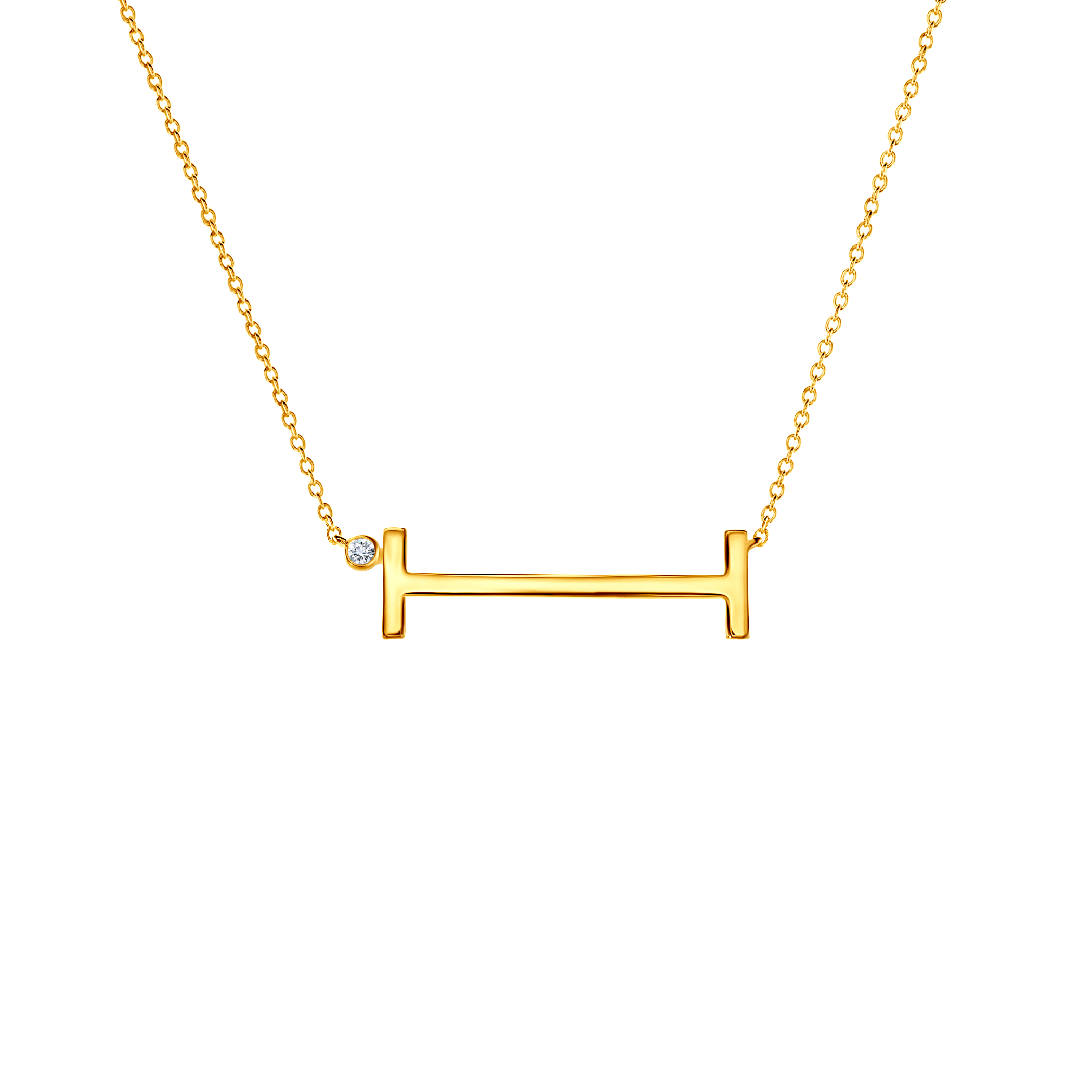 Naszyjnik celebrytka litera I Savicki: srebrny pozłacany, biały szafir