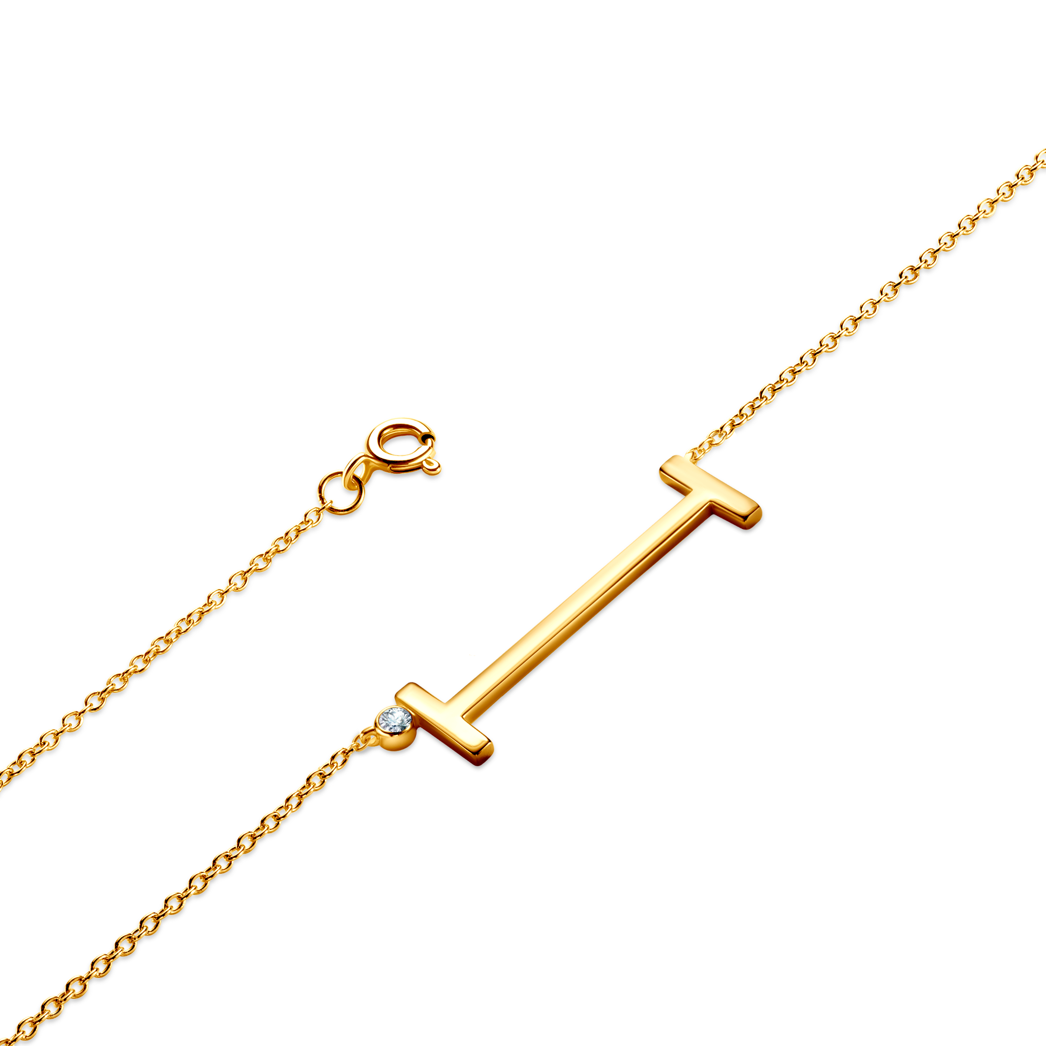 Naszyjnik litera I srebrny pozłacany z białym szafirem 0.05ct 45 cm - 3