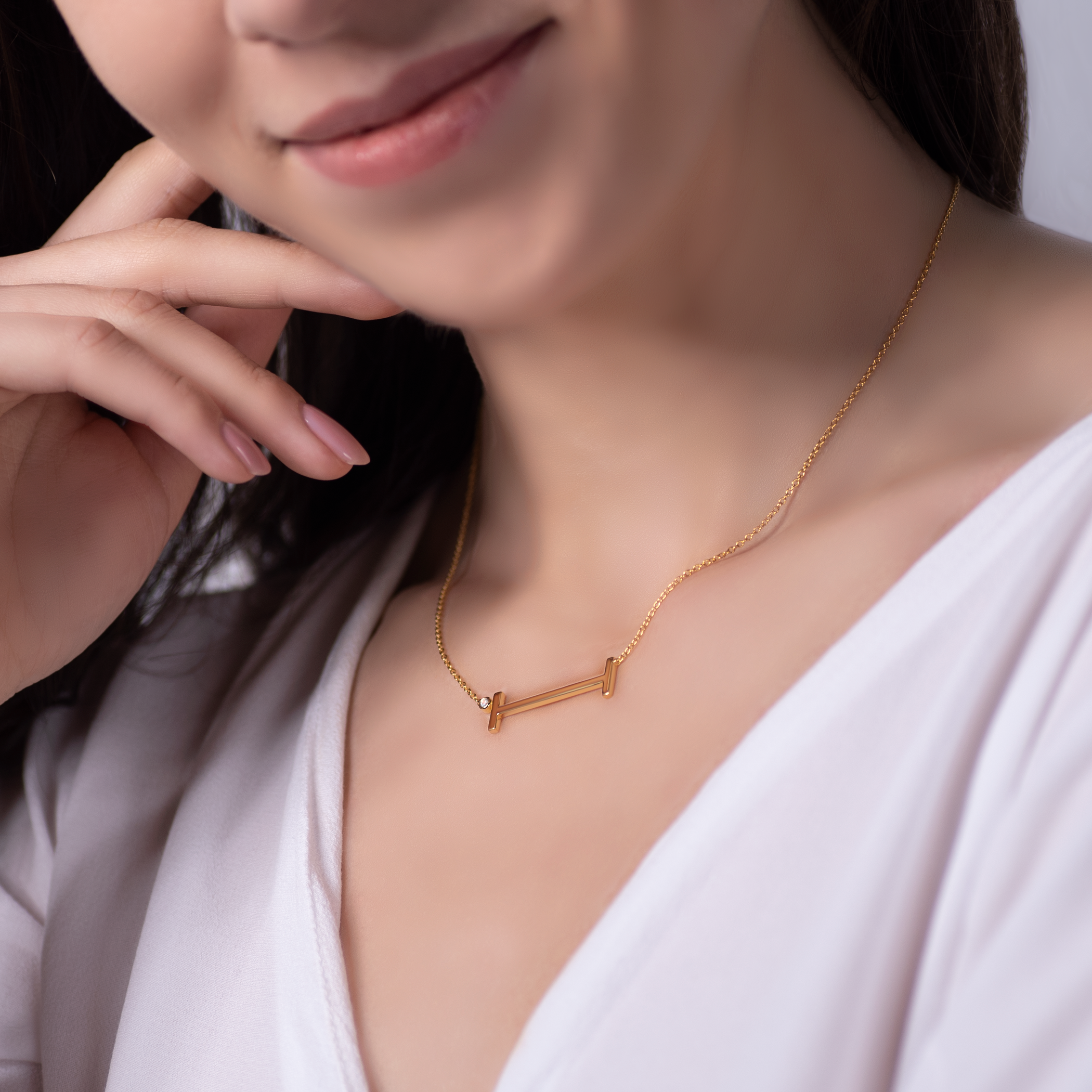 Naszyjnik litera I srebrny pozłacany z białym szafirem 0.05ct 45 cm - 5