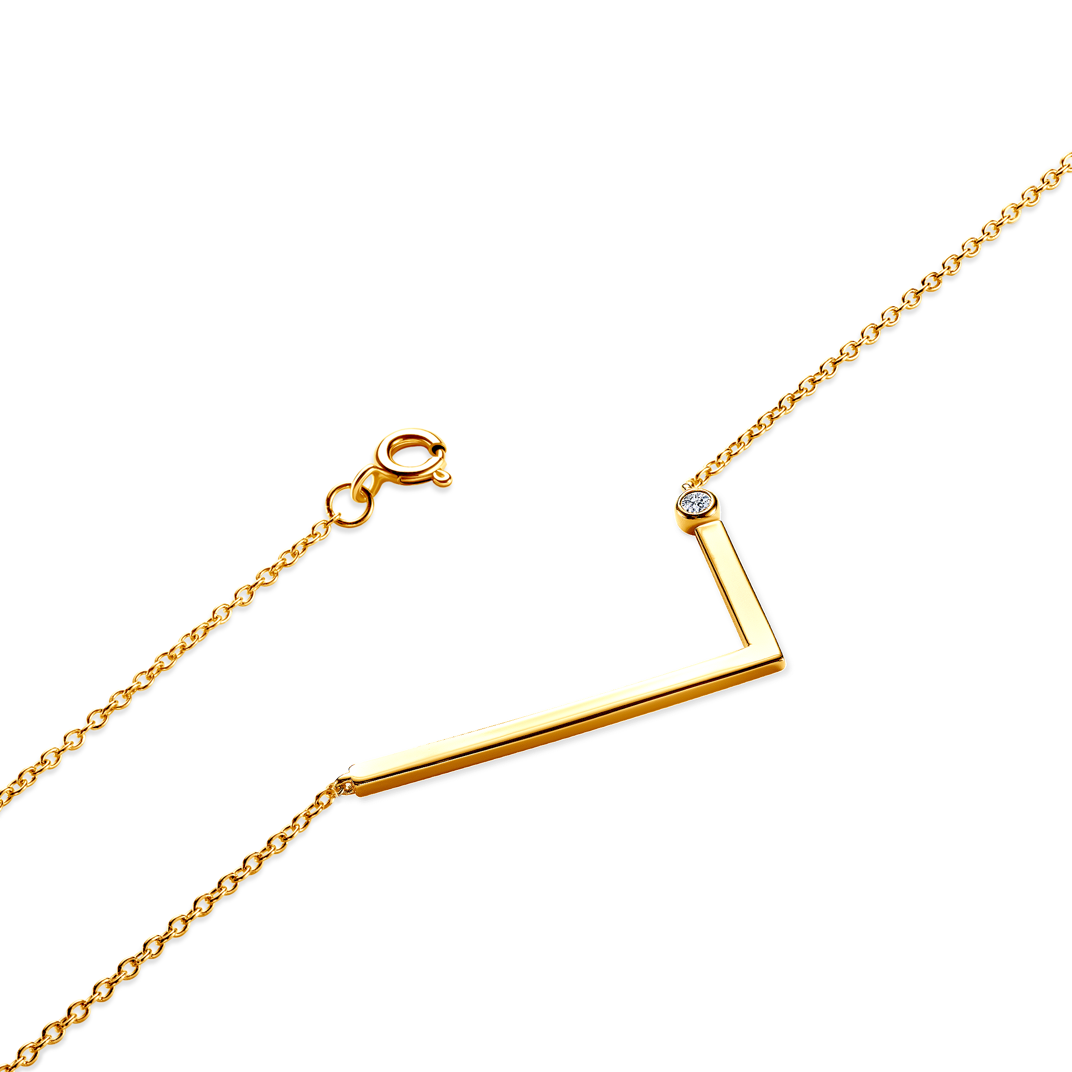 Halskette Kette mit Anhänger  Buchstabe L Savicki: Silber Vergoldet, Weißer Saphir