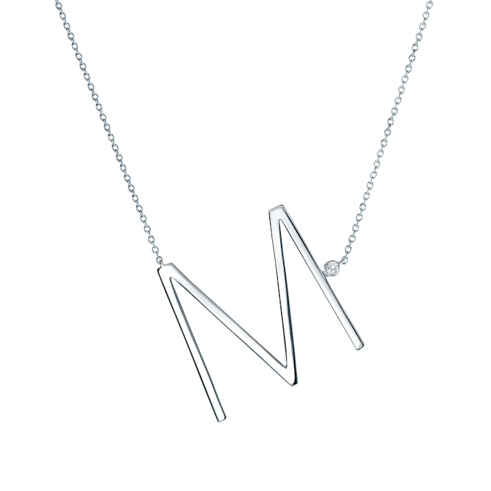 Náhrdelník s písmenem M SAVICKI: stříbro, bílý safír