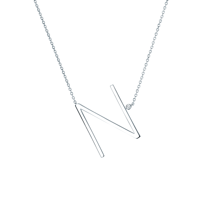 Náhrdelník s písmenem N SAVICKI: stříbro, bílý safír