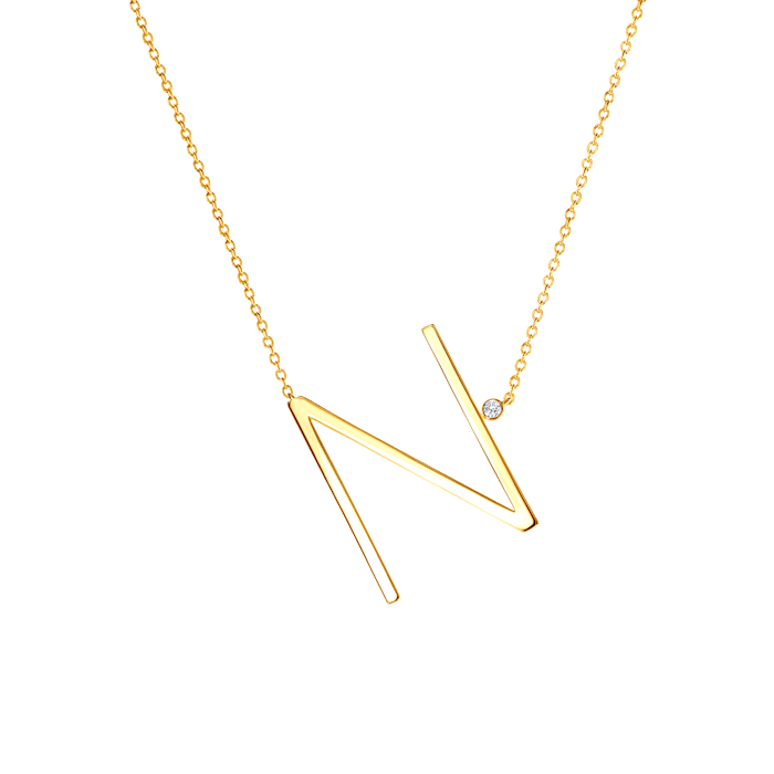 Náhrdelník s písmenem N SAVICKI: pozlacené stříbro, bílý safír