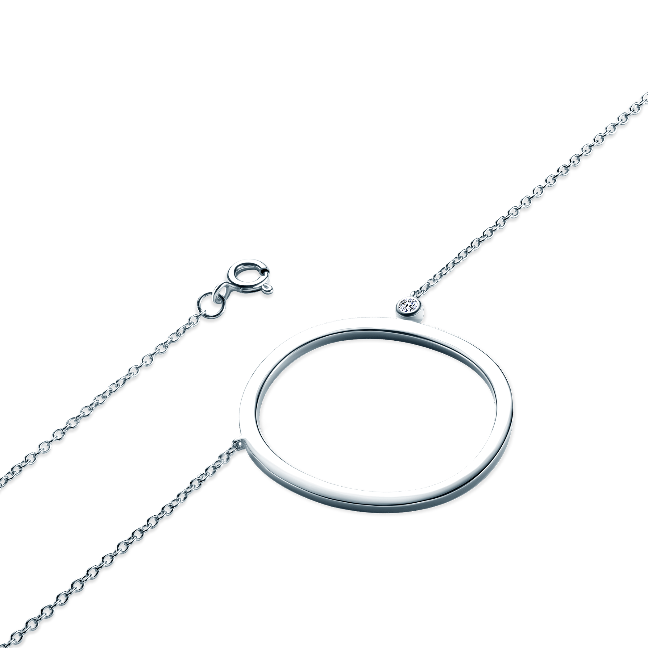 Naszyjnik litera O srebrny z białym szafirem 0.04ct 45 cm - 3