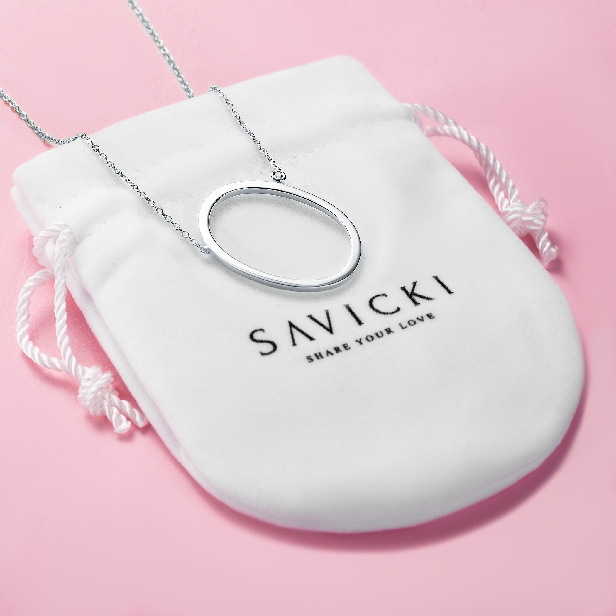 Naszyjnik litera O srebrny z białym szafirem 0.04ct 45 cm - 4