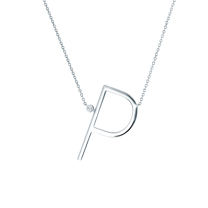 Necklace Letter P Savicki: silver, white sapphire