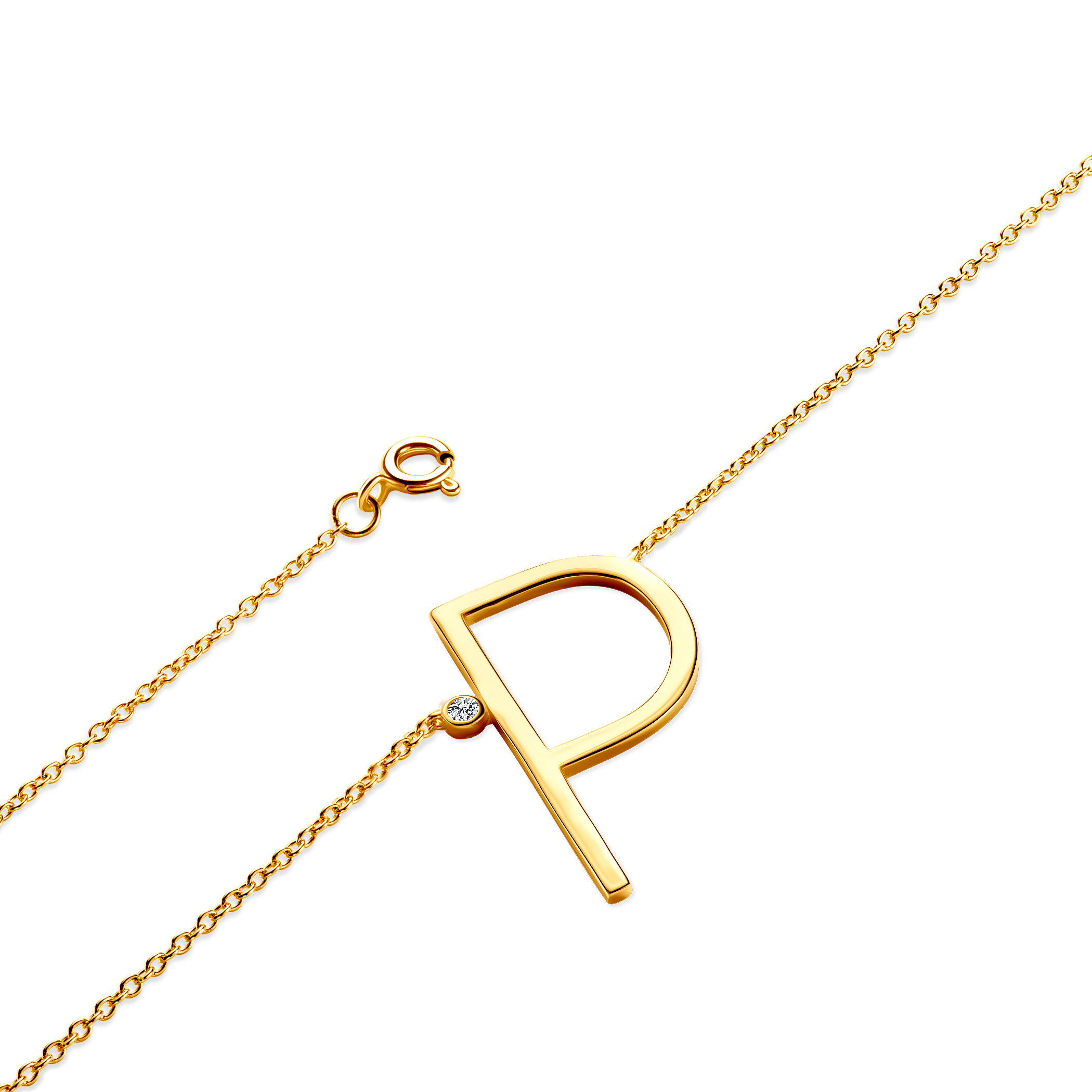 Naszyjnik litera P srebrny pozłacany z białym szafirem 0.05ct 45 cm - 3