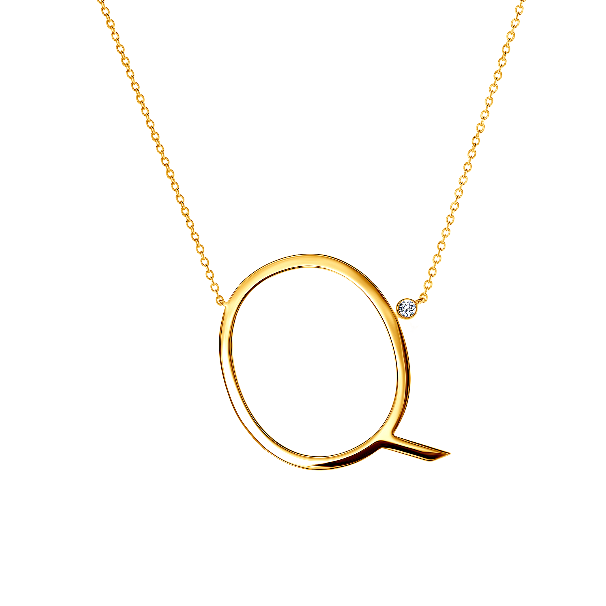 Naszyjnik celebrytka litera Q Savicki: srebrny pozłacany, biały szafir