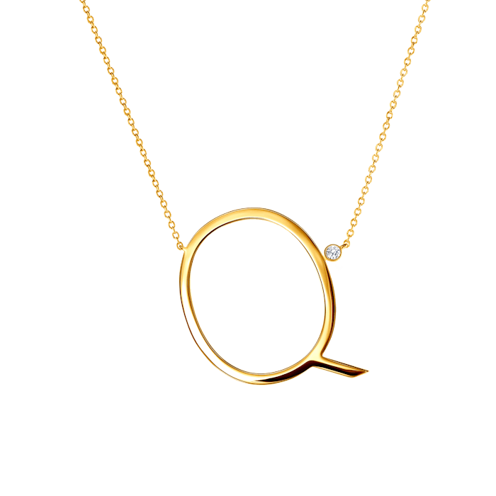 Necklace Letter Q Savicki: gold-plated silver, white sapphire