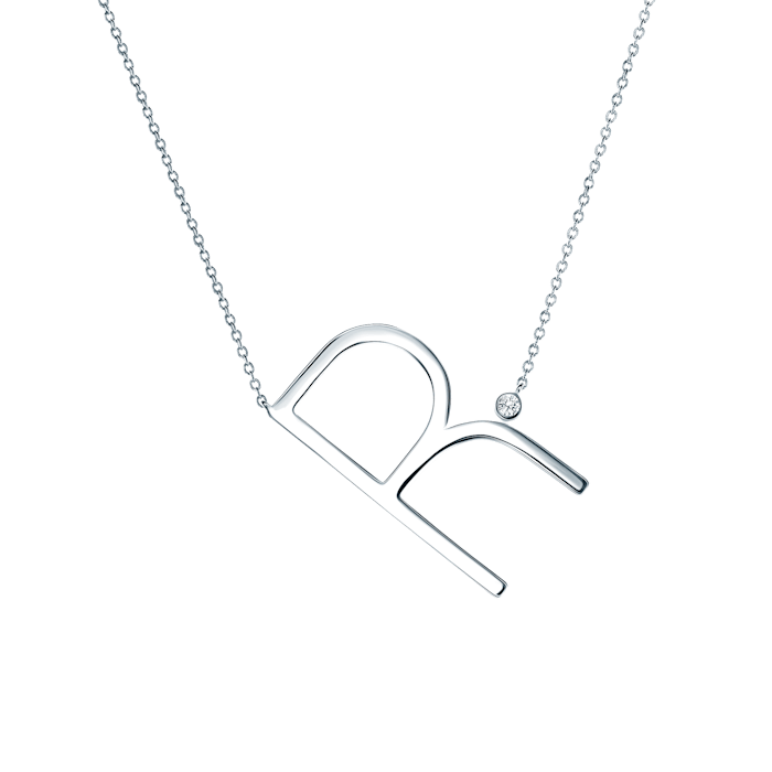 Náhrdelník s príveskom písmeno R SAVICKI: strieborný, biely zafír