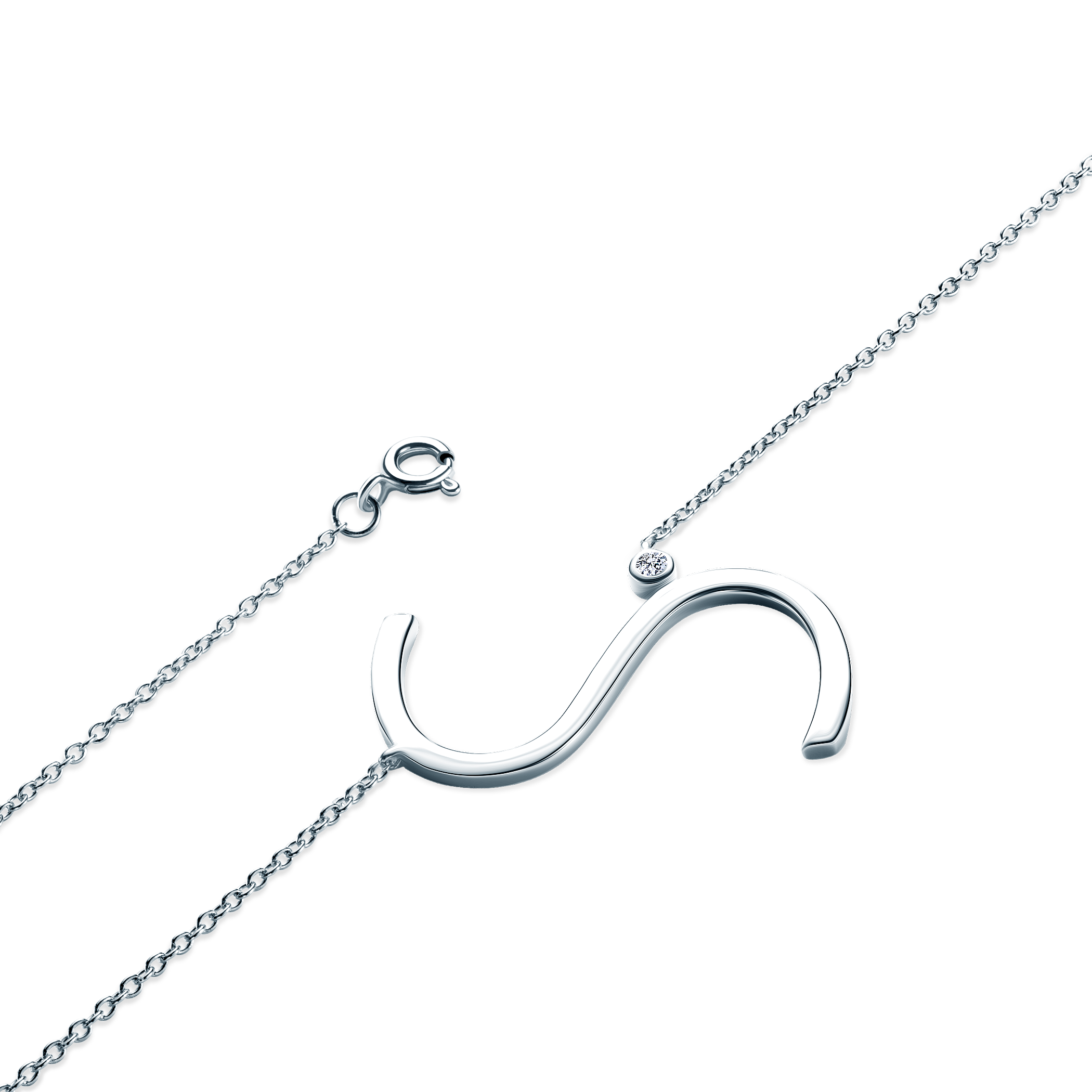 Halskette Kette mit Anhänger  Buchstabe S Savicki: Silber, Weißer Saphir - 3