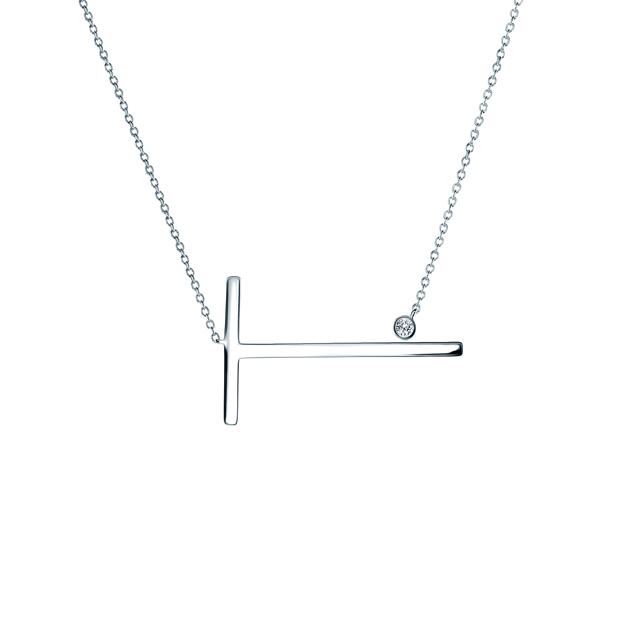 Naszyjnik celebrytka litera T Savicki: srebrny, biały szafir