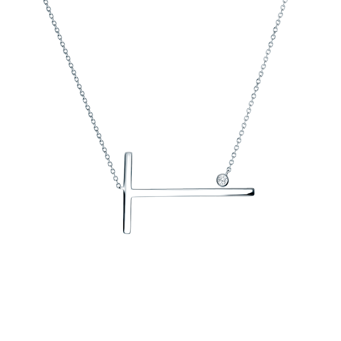 Náhrdelník s písmenem T SAVICKI: stříbro, bílý safír