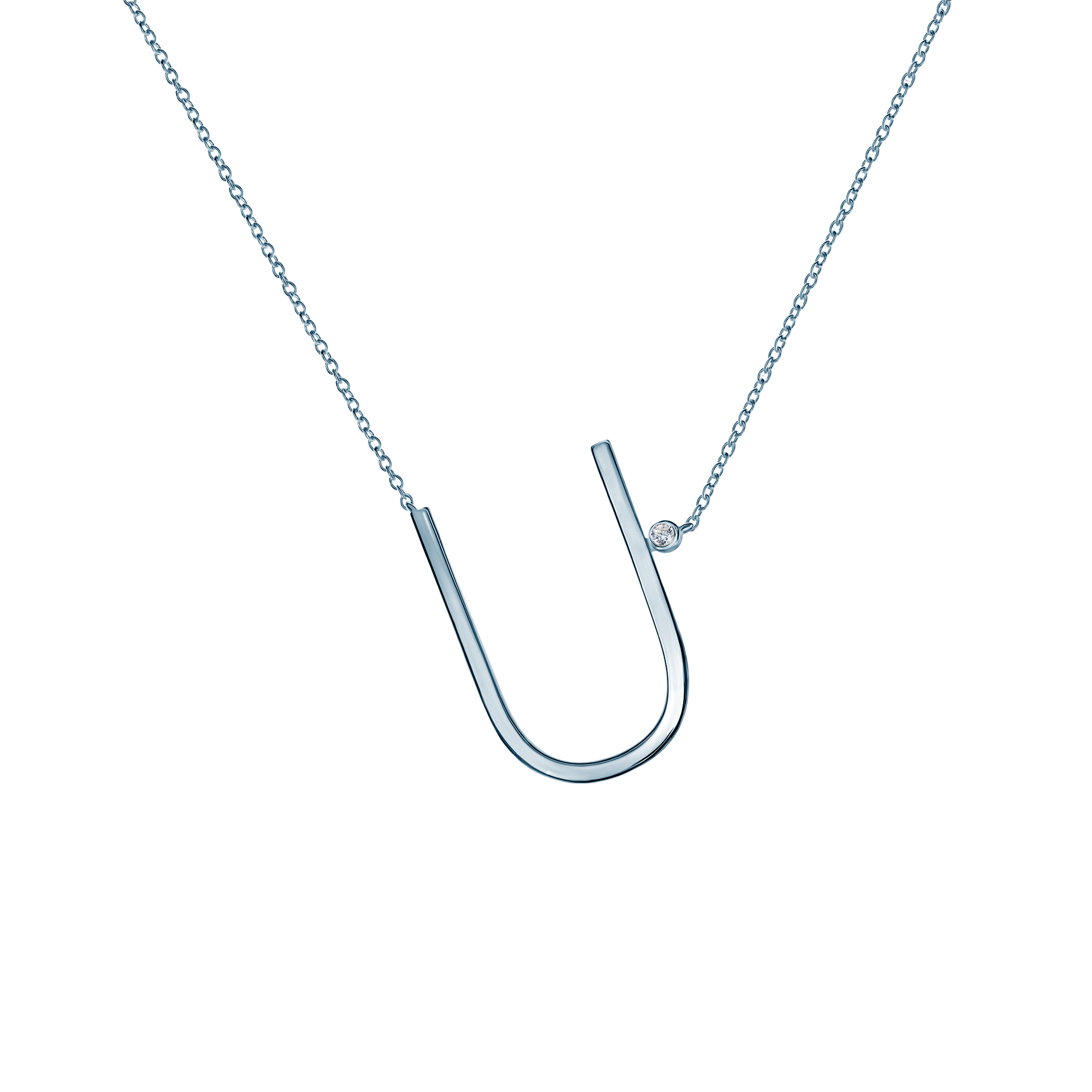 Náhrdelník s príveskom písmeno U SAVICKI: strieborný, biely zafír