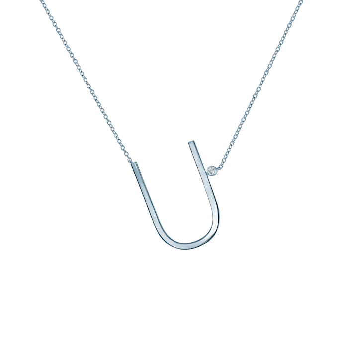 Necklace Letter U Savicki: silver, white sapphire
