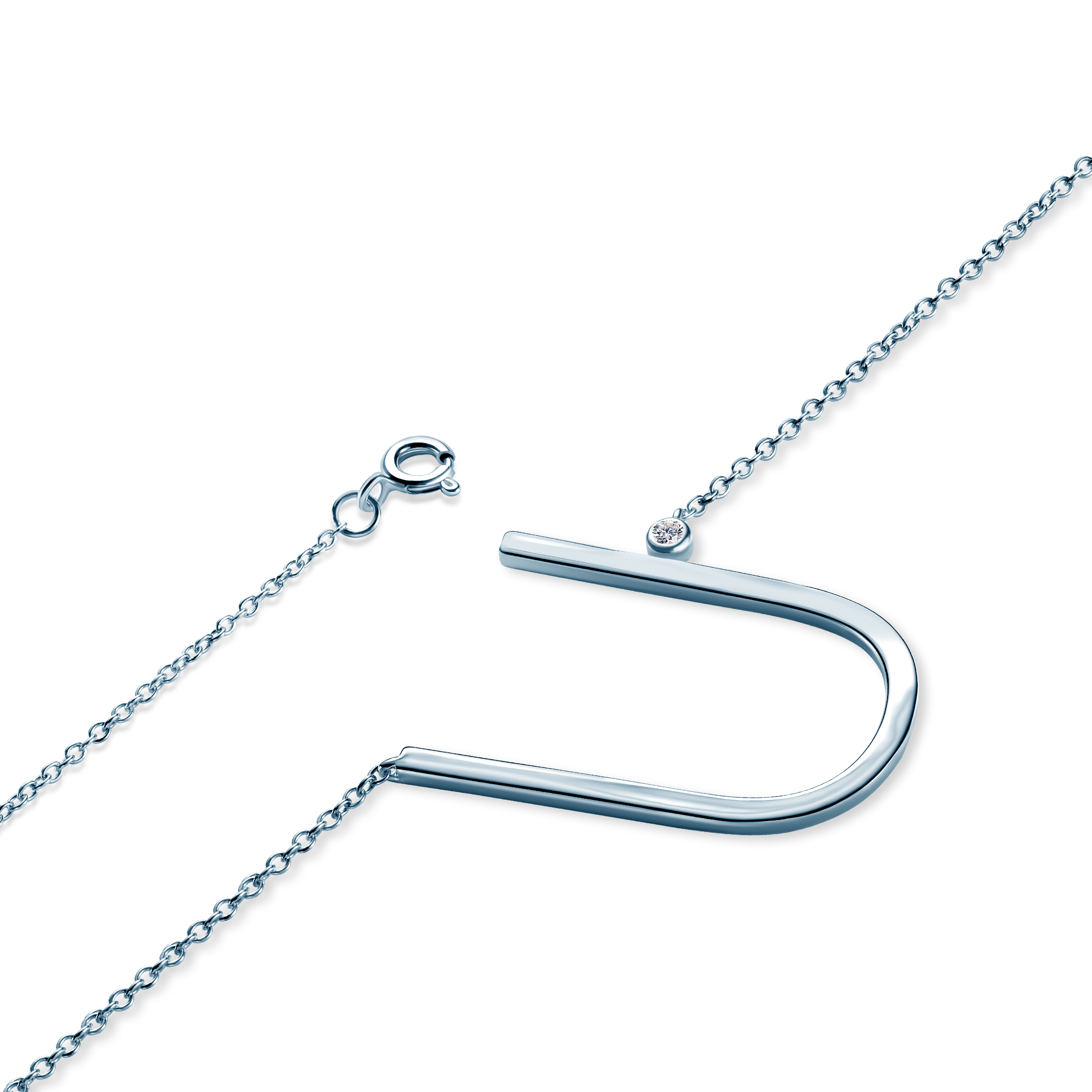 Naszyjnik litera U srebrny z białym szafirem 0.05ct 45 cm - 3
