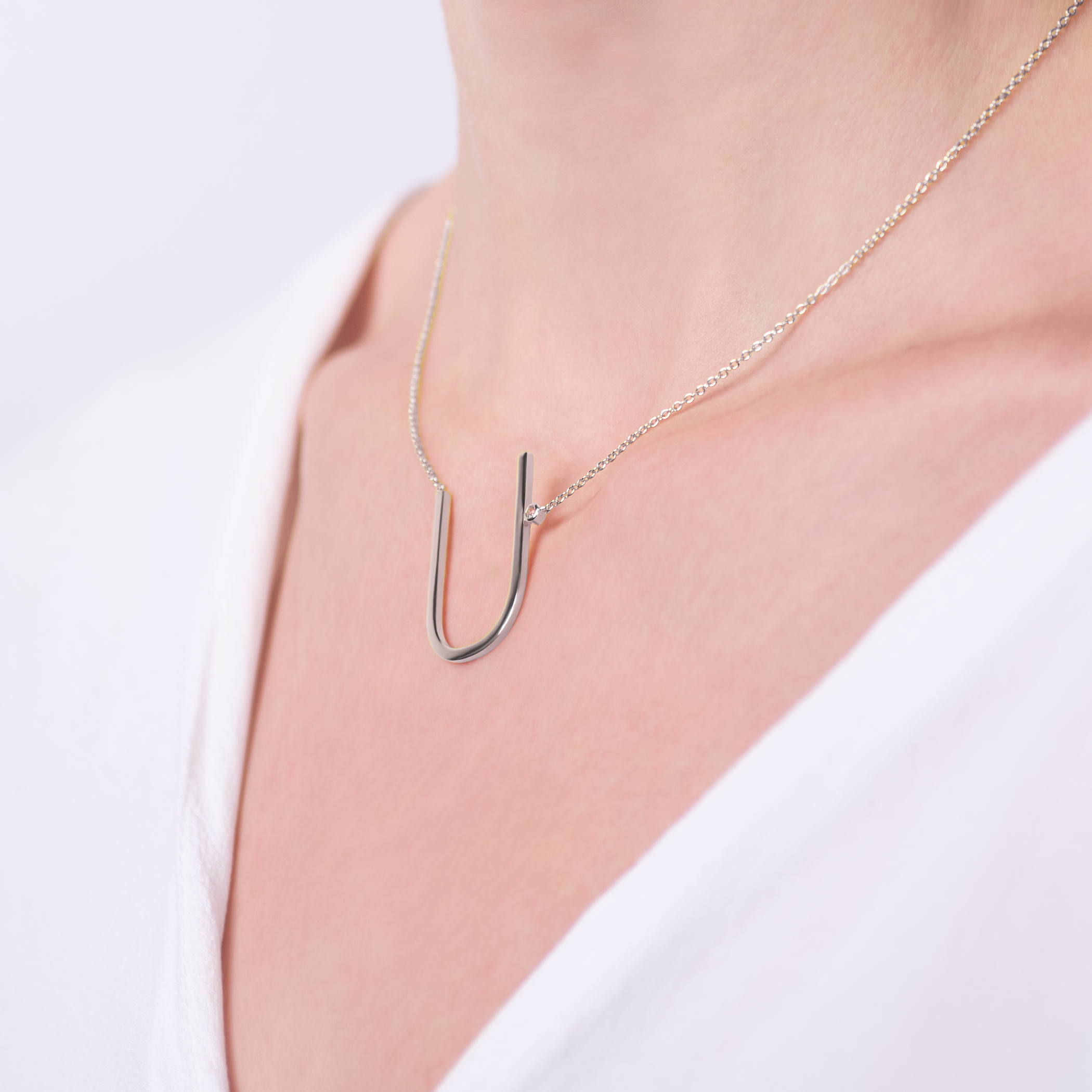 Naszyjnik litera U srebrny z białym szafirem 0.05ct 45 cm - 5