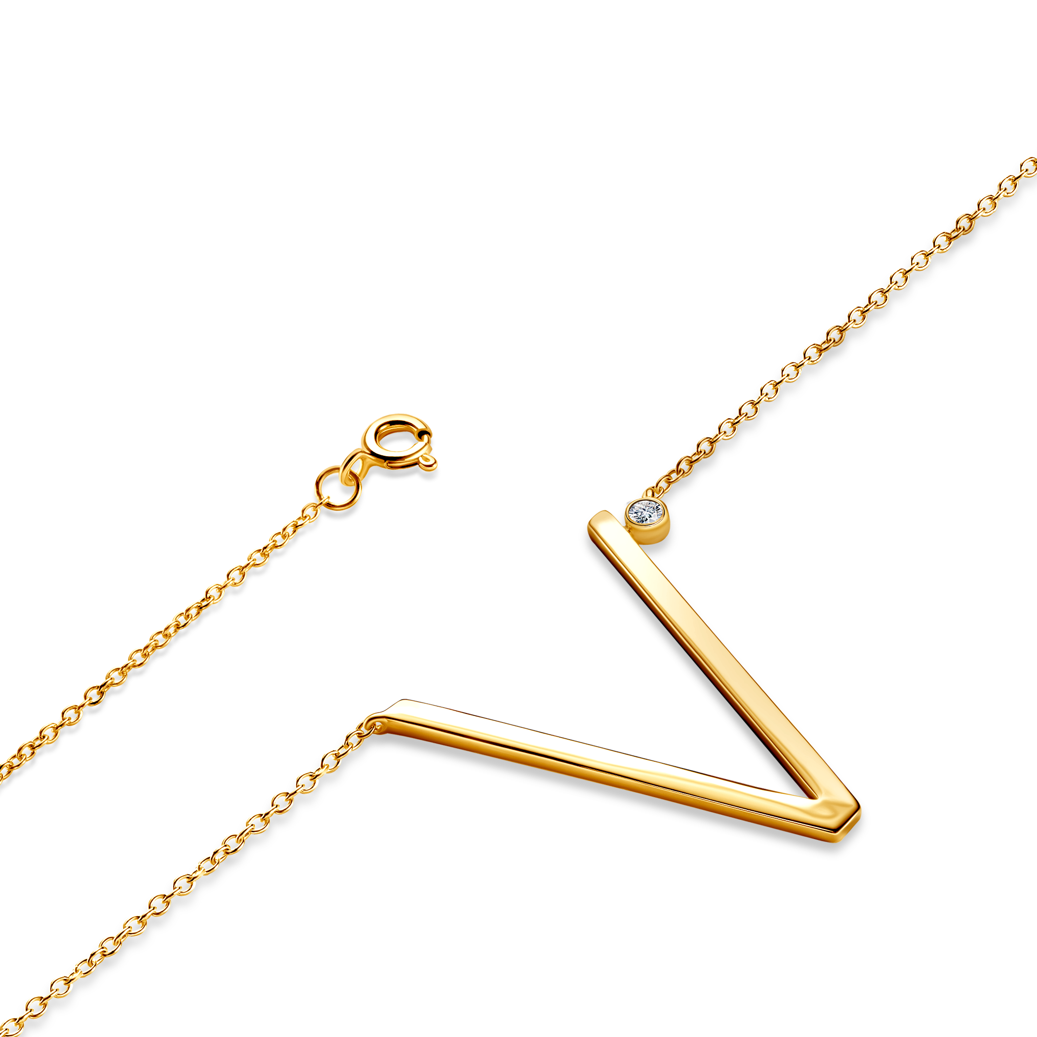 Naszyjnik litera V srebrny pozłacany z białym szafirem 0.05ct 45 cm - 3