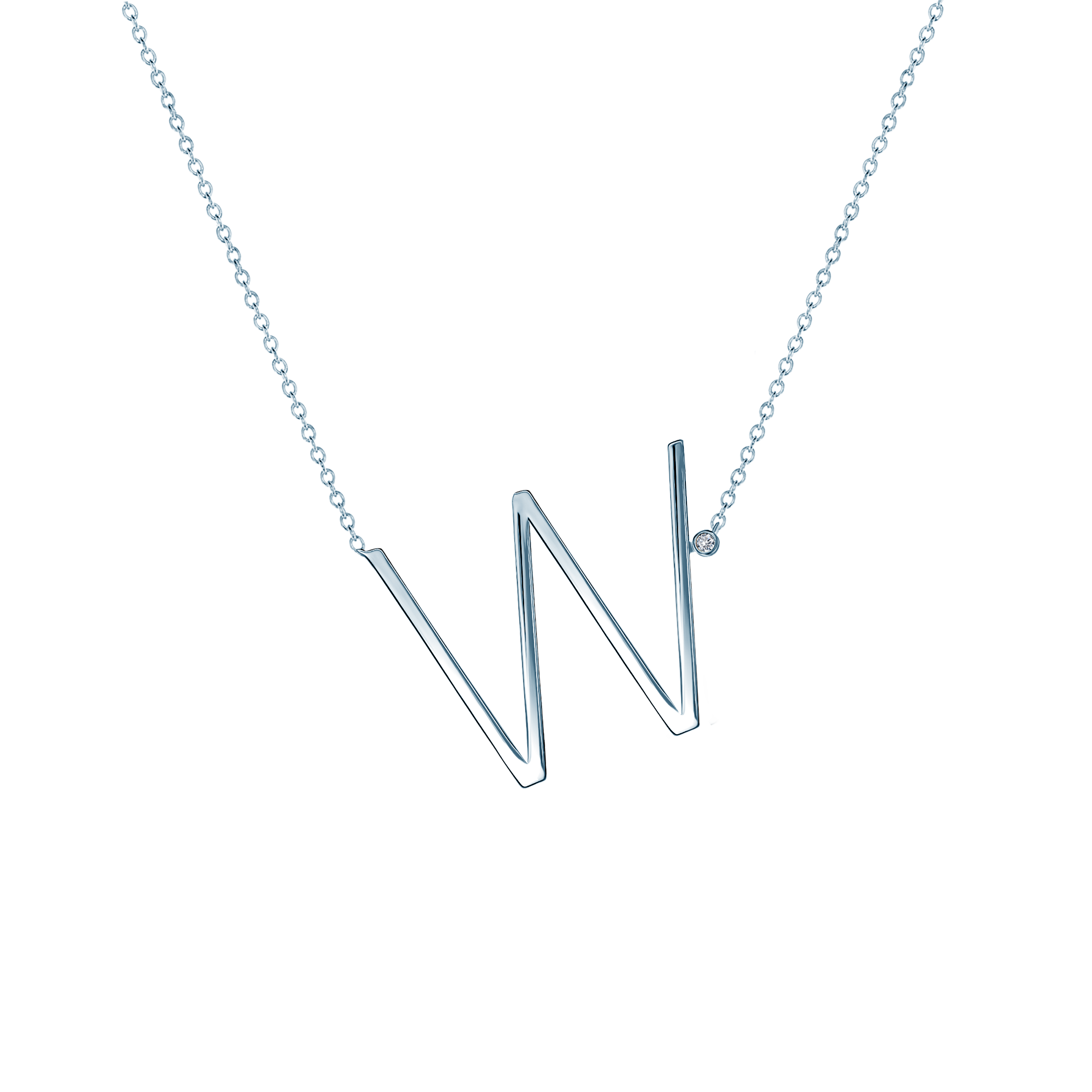 Naszyjnik celebrytka litera W Savicki: srebrny, biały szafir