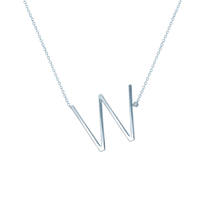 Naszyjnik celebrytka litera W Savicki: srebrny, biały szafir