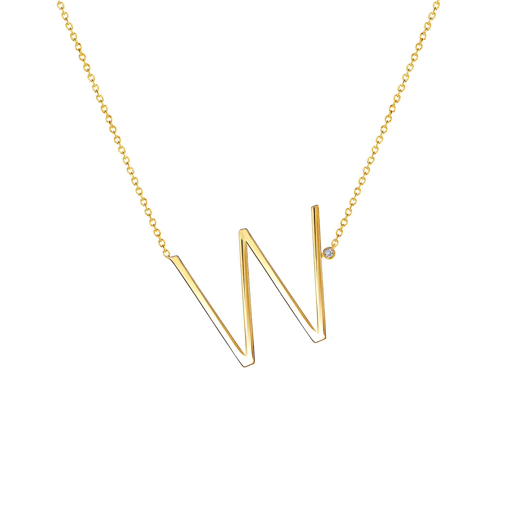 Naszyjnik celebrytka litera W Savicki: srebrny pozłacany, biały szafir