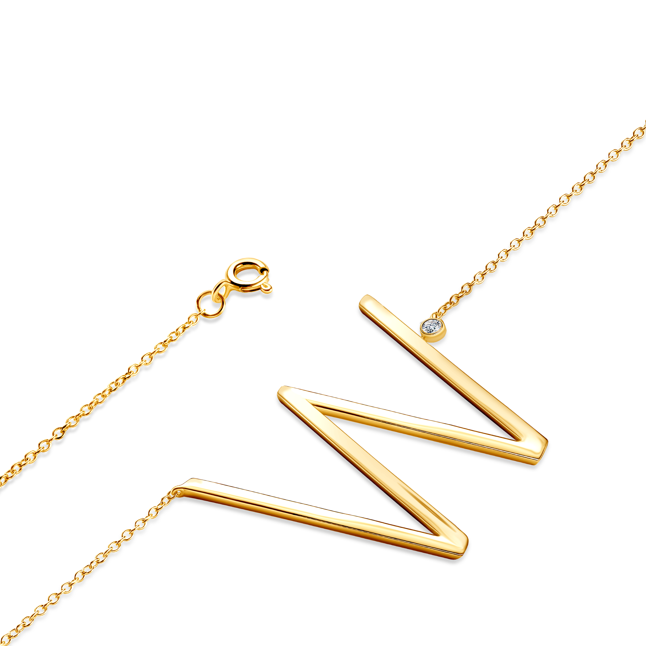 Naszyjnik celebrytka litera W Savicki: srebrny pozłacany, biały szafir