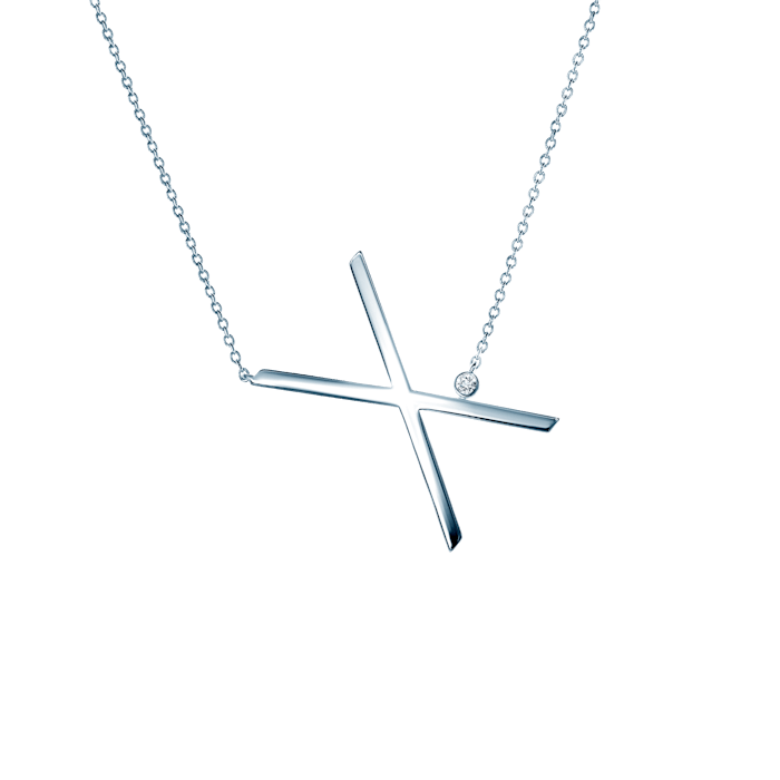 Naszyjnik celebrytka litera X Savicki: srebrny, biały szafir