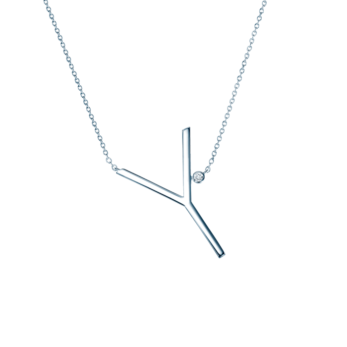 Necklace Letter Y Savicki: silver, white sapphire