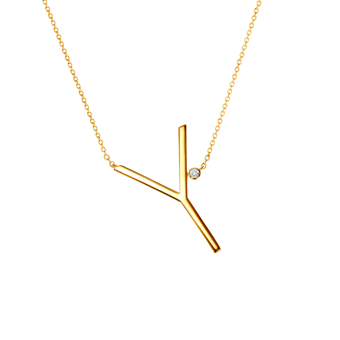 Necklace Letter Y Savicki: gold-plated silver, white sapphire