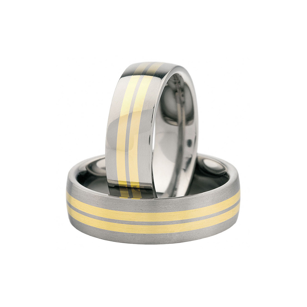 Snubní prsteny: titan + žluté zlato, půlkulaté, 6,5 mm