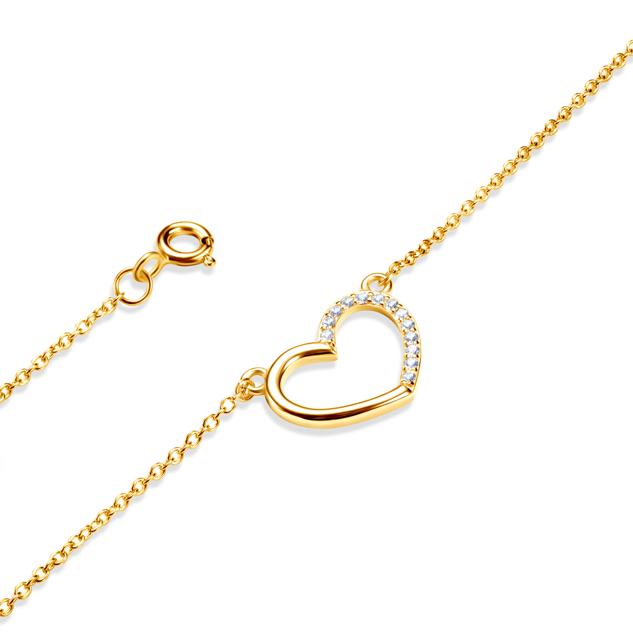 Naszyjnik celebrytka serce Savicki: srebrny pozłacany, cyrkonie - 3