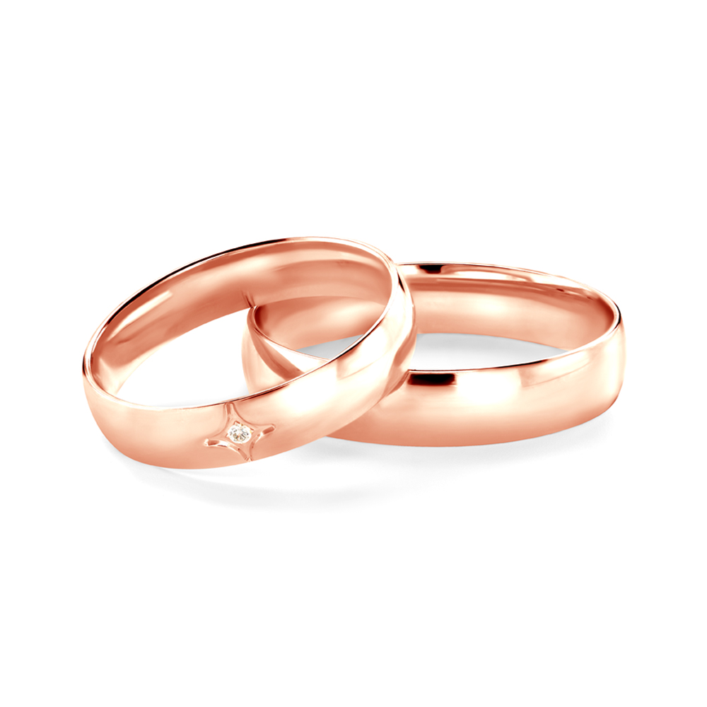 Obrączki ślubne: różowe złoto, półokrągłe, 4 mm