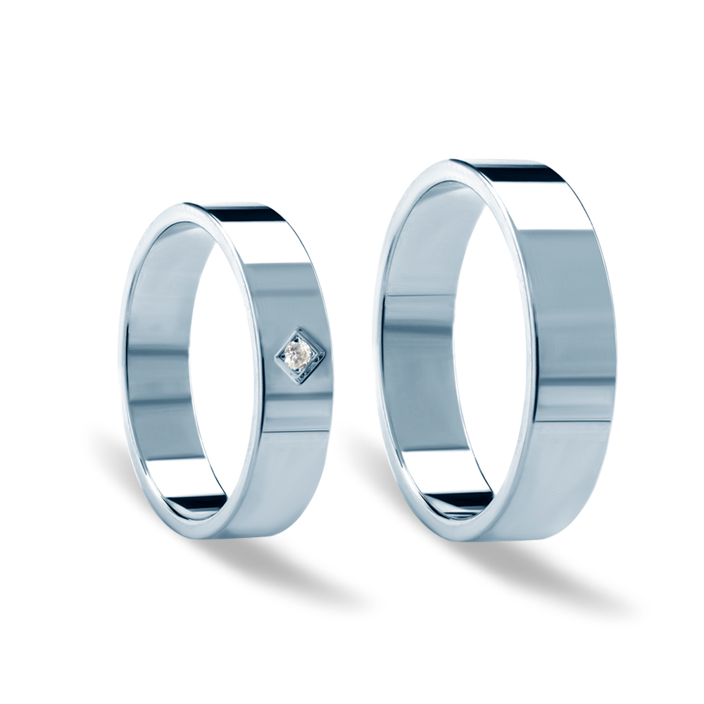 Obrączki ślubne: białe złoto, płaskie, 5 mm