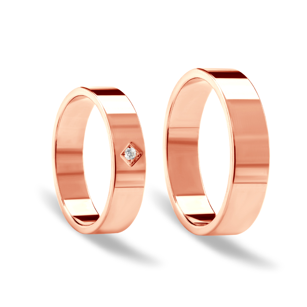 Obrączki ślubne: różowe złoto, płaskie, 5 mm - 4