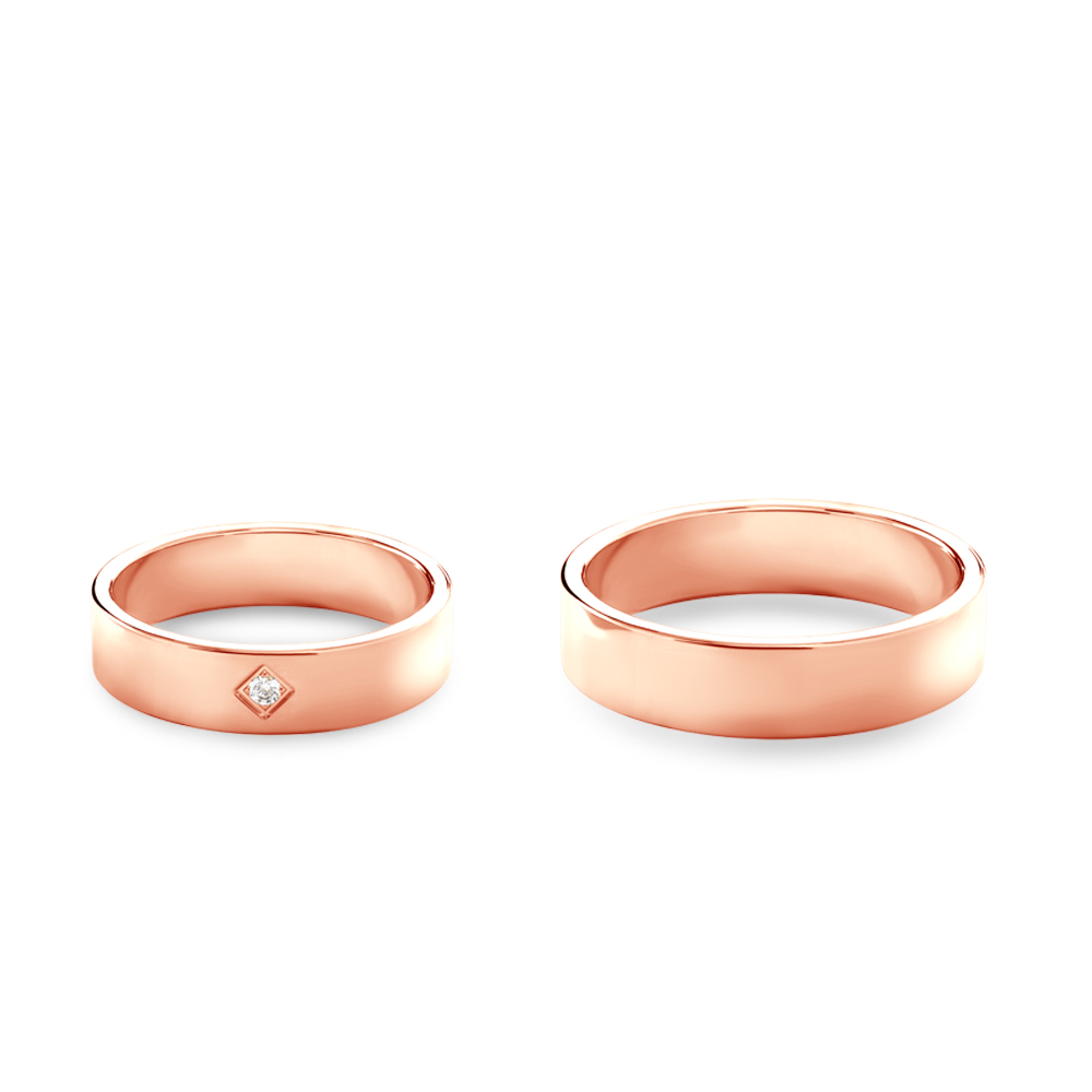 Obrączki ślubne: różowe złoto, płaskie, 5 mm - 5