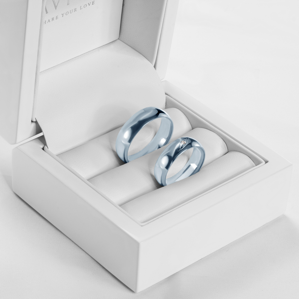 Obrączki ślubne: białe złoto, półokrągłe, 6 mm