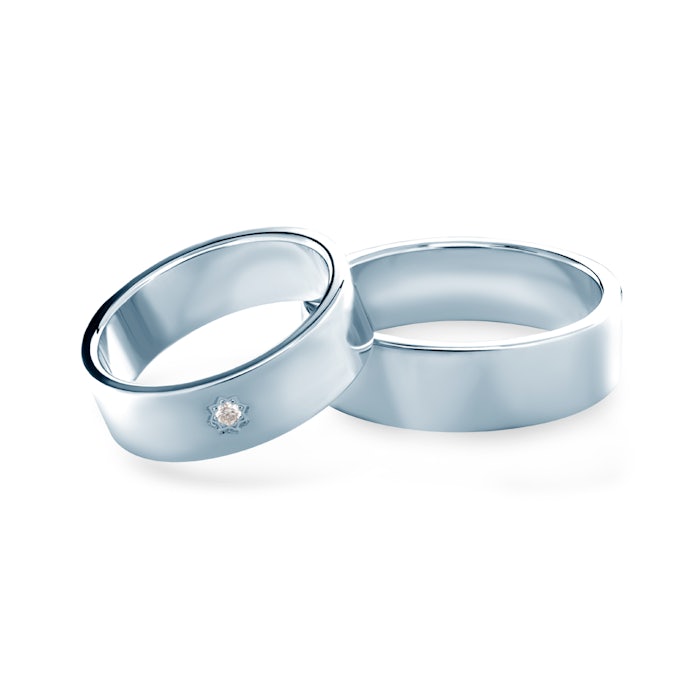 Snubní prsteny: bílé zlato, ploché, 7 mm