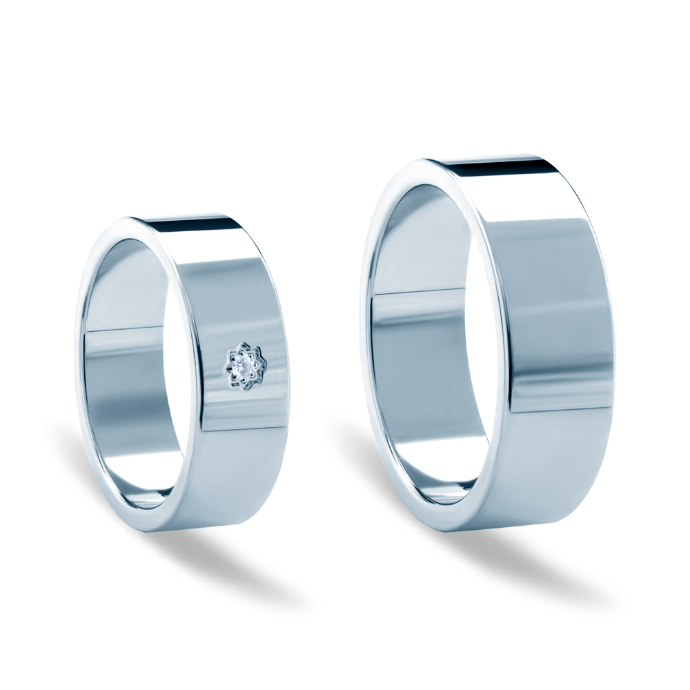 Obrączki ślubne: białe złoto, płaskie, 7 mm