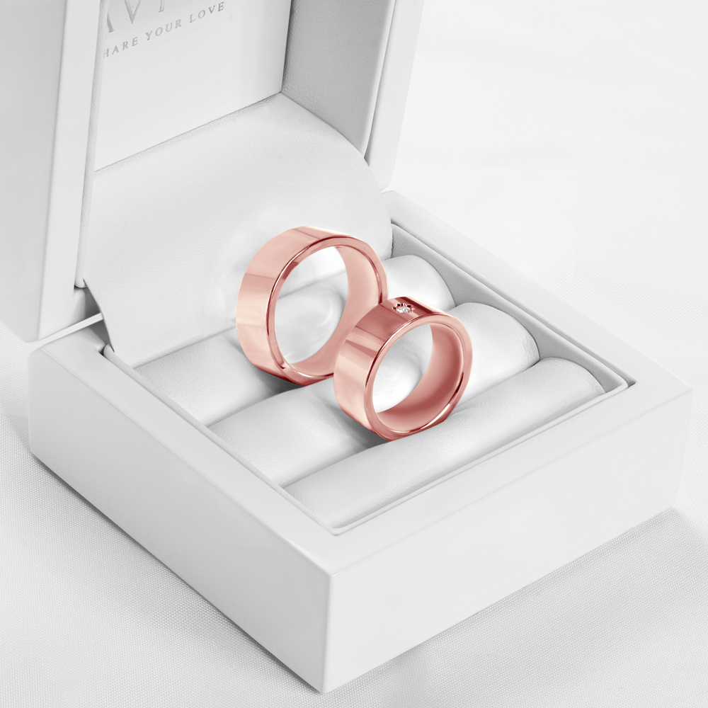 Obrączki ślubne: różowe złoto, płaskie, 7 mm