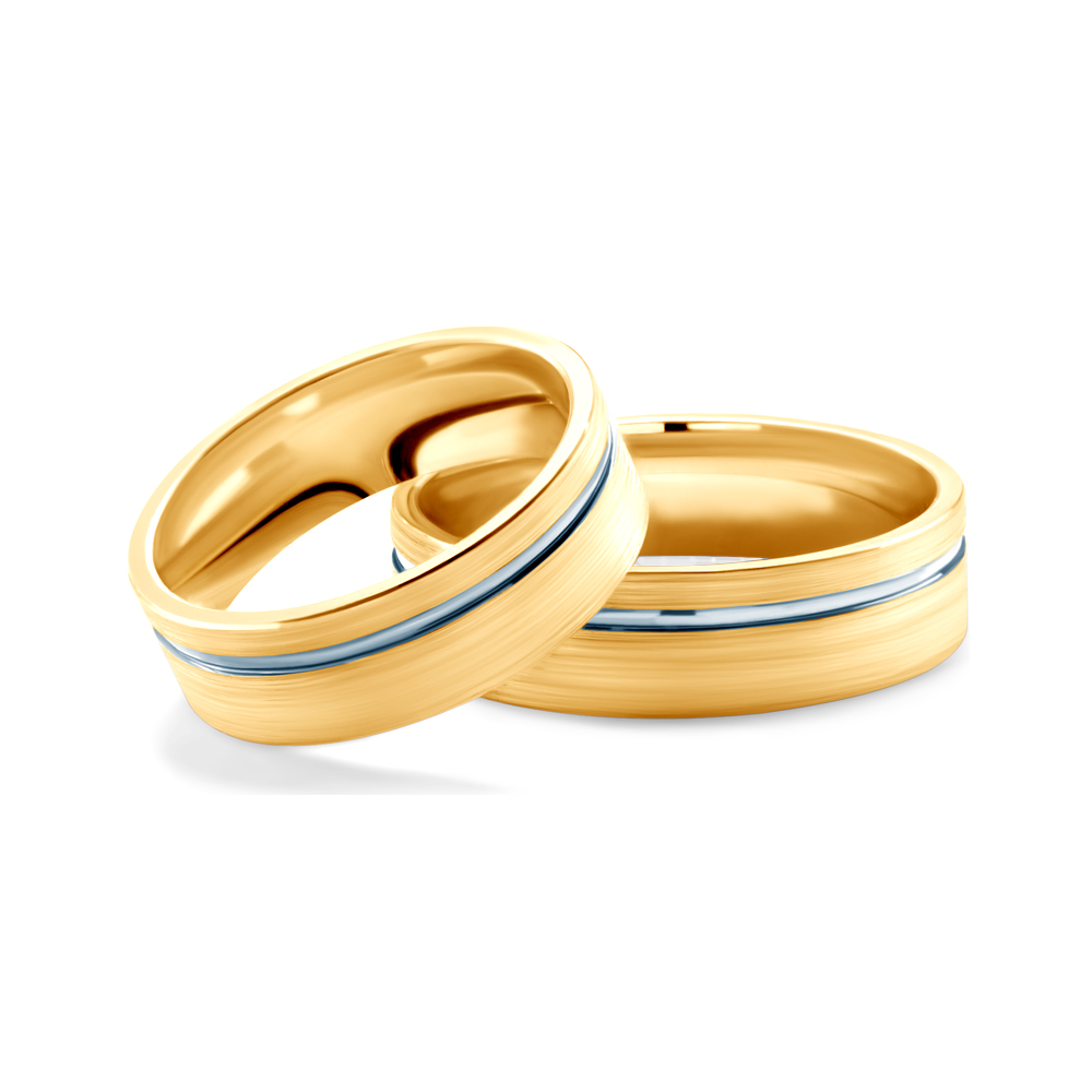 Snubní prsteny: dvoubarevné zlato, ploché, 6 mm