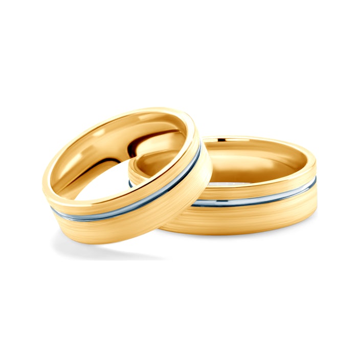 Svadobné obrúčky: dvojfarebné zlato, ploché, 6 mm