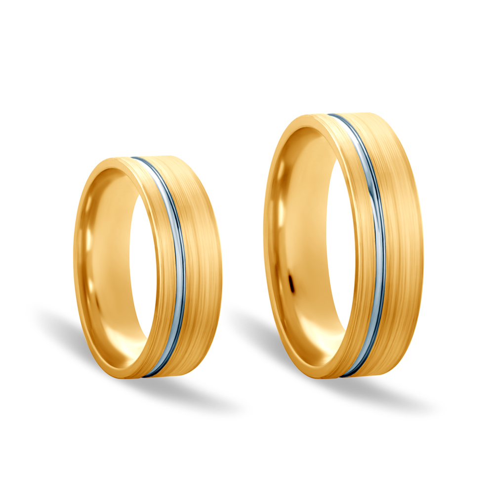 Obrączki ślubne: dwukolorowe złoto, płaskie, 6 mm