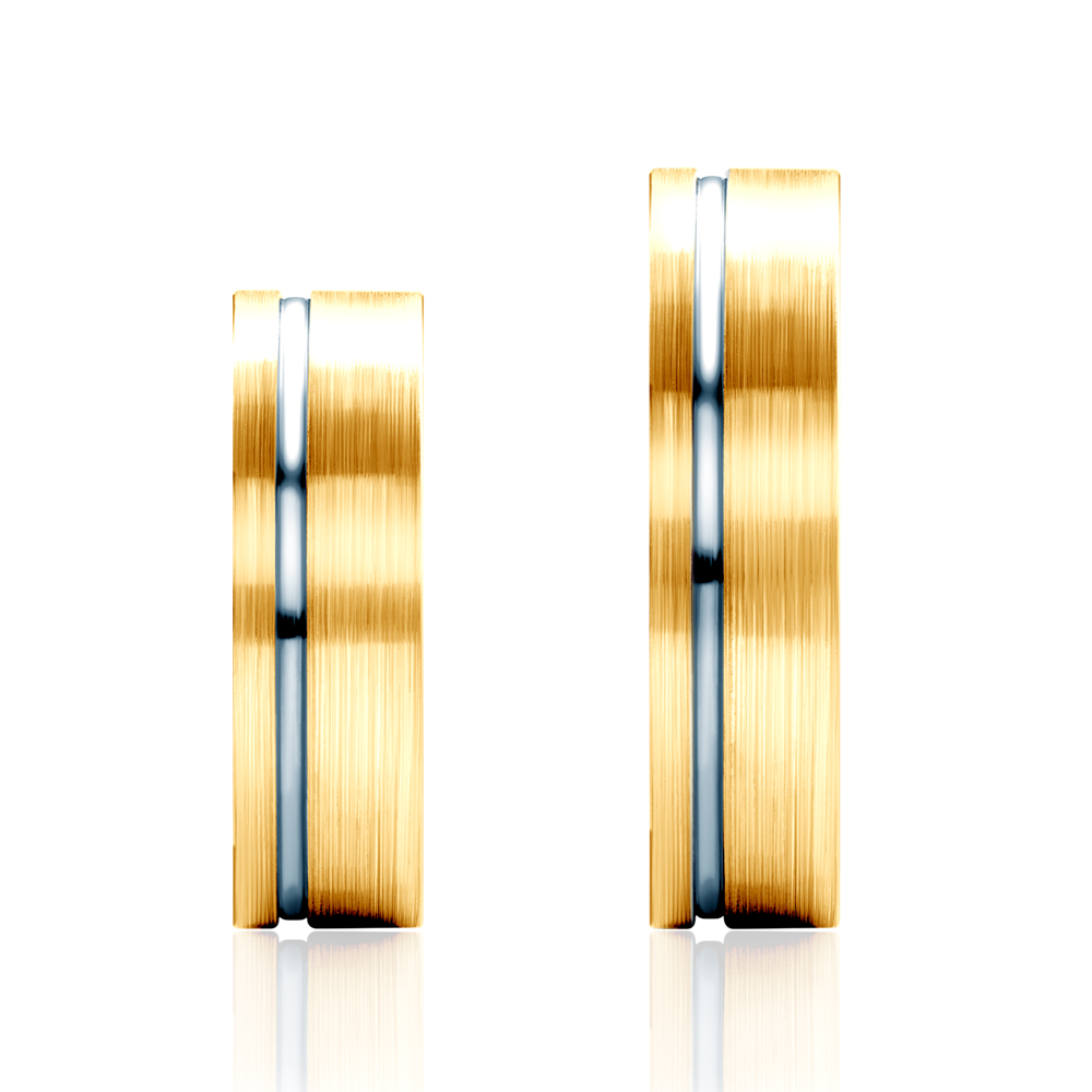 Obrączki ślubne: dwukolorowe złoto, płaskie, 6 mm