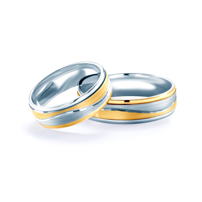 Obrączki ślubne: dwukolorowe złoto, płaskie, 6 mm